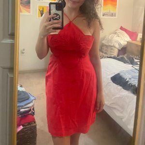 Red Flower Linen Dress